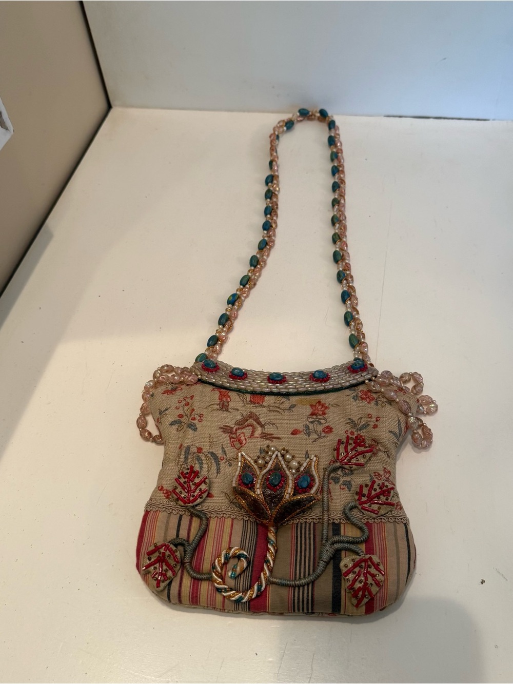 Beaded Floral Shoulder Bag Purse Multicolor Embellished Strap by Mary Frances